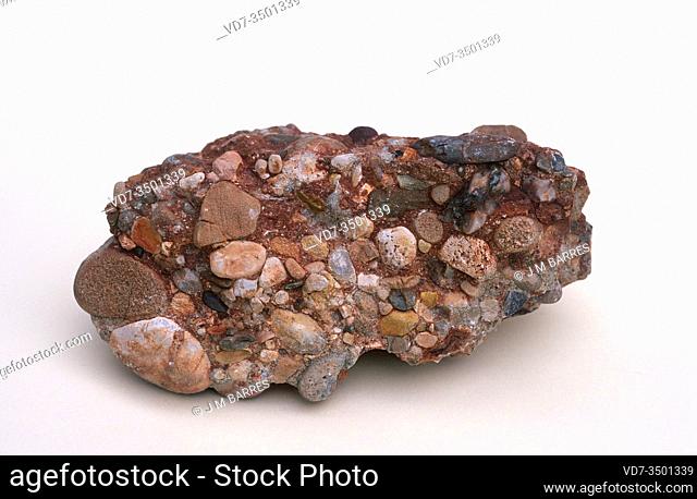 Puddingstone is a kind of conglomerate, a clastic sedimentary rock. Sample