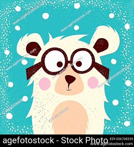 Funny, cute bear with glasses for print t-shirt. Vector eps 10