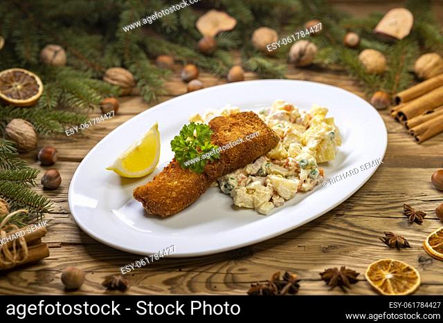 Christmas fried carp with potato salad
