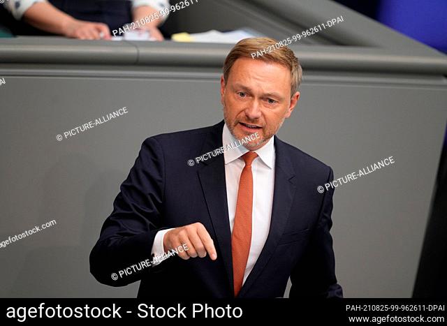 25 August 2021, Berlin: FDP leader Christian Lindner speaks at the special session of the Bundestag on the situation in Afghanistan
