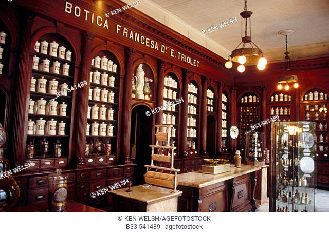 'Botica Francesa Ernesto Triolet' chemist shop dating from 1882, now a museum. Matanzas, Cuba