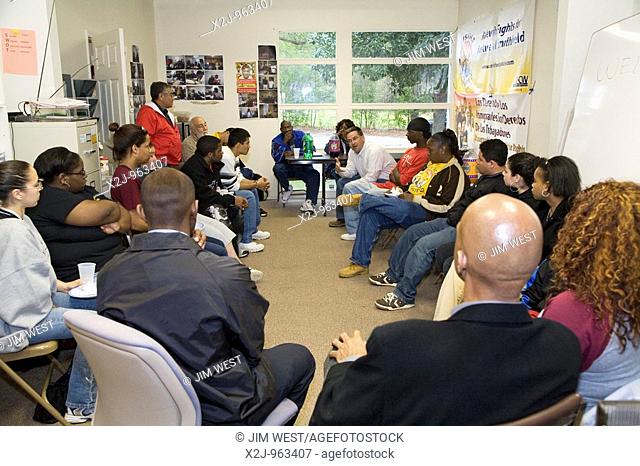 Red Springs, North Carolina - Union organizers from the United Food and Commercial Workers talk with workers, students, and community members about the campaign...