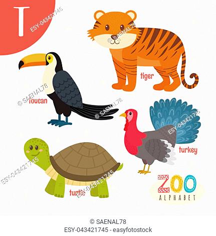 Letter T. Cute animals. Funny cartoon animals in vector. ABC book, Stock  Vector, Vector And Low Budget Royalty Free Image. Pic. ESY-043421745 |  agefotostock