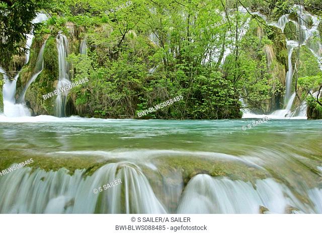 Waterfalls and cascades in the lower lakes area in Plitvice Lakes National Park, Croatia, Lika-Senj, Nationalpark Plitvicer Seen