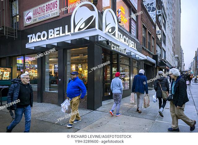 New York NY/USA-December 21, 2018 A spanking brand new Taco Bell Cantina franchise in the Chelsea neighborhood of New York on Friday, December 21, 2018