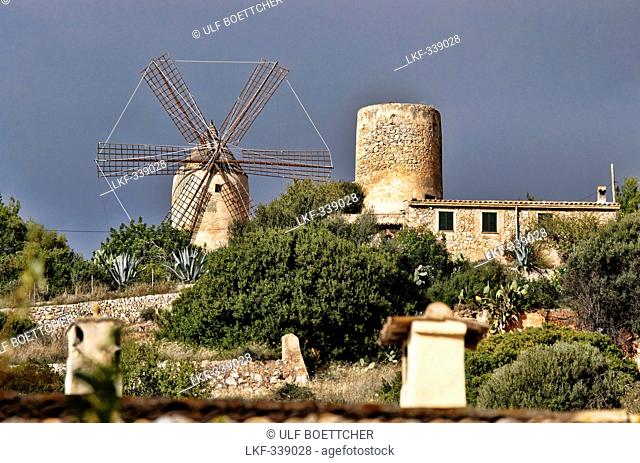 Windmill in the village of Andratx, Majorca, Spain