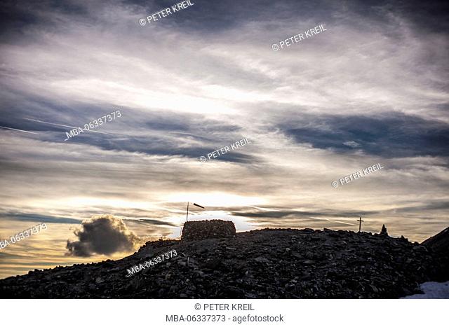Lonely ridge, silhouette, vane, clouds, afterglow, Tracuit, Lonely death, Switzerland, alps