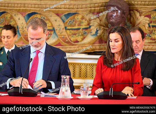 Spanish Royals Meet ""Princesa De Girona"" Foundation At The Royal Palace Featuring: King Felipe VI of Spain, Queen Letizia of Spain Where: Madrid