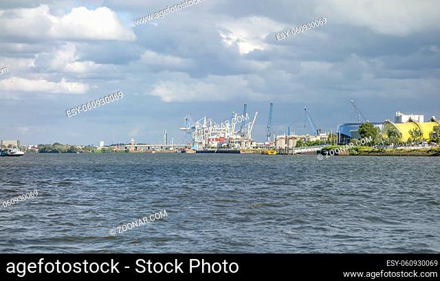 container terminal scenery seen at the Port of Hamburg in Germany