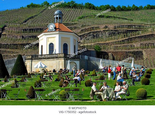 Stock Photo of the historical Belvedere Pavillion at the Saxon State Vineyard Schloss Wackerbarth in Radebeul near Dresden