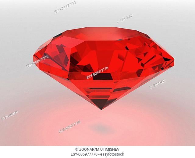 Dark-red gemstone rendered with soft shadows. High resolution 3D image