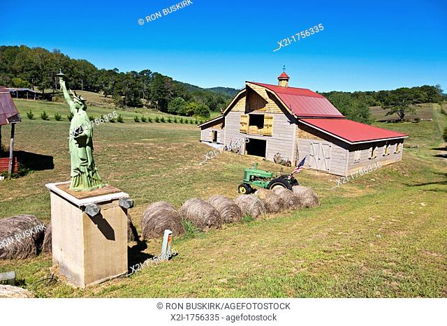 A small replica of the Statue of Liberty on a rural farm near Franklin, South Carolina