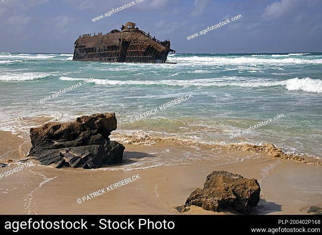 Wreck / shipwreck of M/S Cabo Santa Maria, Spanish cargo ship which stranded on the beach in Praia de Atalanta on the island Boa Vista, Cape Verde