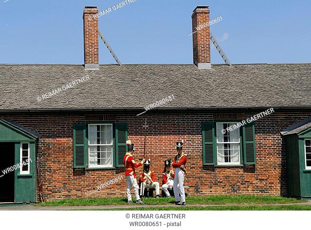 Symmetrical redcoat soldiers and officers quarters at Old Fort York