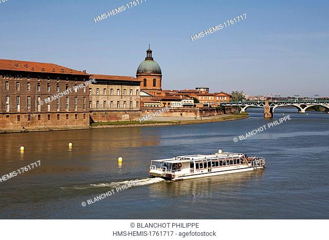France, Haute Garonne, Toulouse, cruise on Garonne river banks aboard the Capitole, Hospital St Joseph de la Grave and its St Joseph chapel