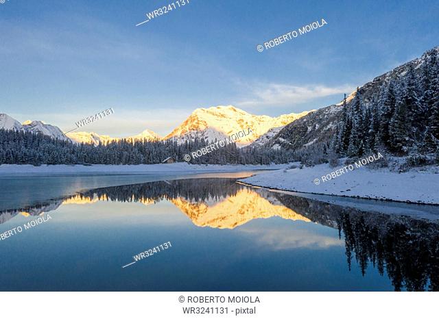 Lake Palu during winter in Malenco Valley, Italy, Europe