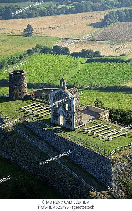 France, Loire, Marcilly le Chatel, St Anne Castle, vineyard Cotes du Forez aerial view