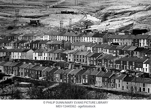 Rows of terraced, working class houses on a winter hillside in Tredegar, South Wales. First published in The Sunday Times in 1988