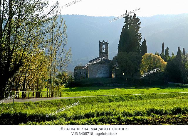church santa maria of porqueres, XII century, location porqueres, girona, catalonia, spain,