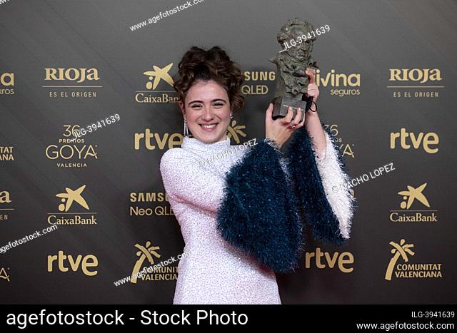 Maria Cerezuela attends to Goya Cinema Awards 2022 red carpet at Palau de les Arts photocall on February 12, 2022 in Valencia, Spain