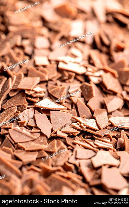 Grated dark chocolate. Chocolate flakes background