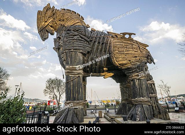 Trojan Horse. Early morning. Model horse used in film Troy (2004). Canakkale, Turkey (Republic of Turkey)