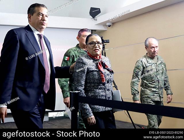 Mexico City, Mexico, January 5, 2023: The Secretaries of Federal Security, Rosa Icela Rodríguez; from National Defense, Luis Crescencio Sandoval and from Marina