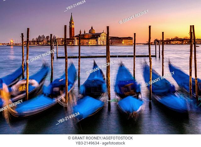 Gondolas Moored Near St Marks Square, Venice, Italy