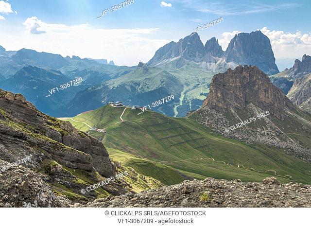 The view from Sentiero delle Creste, Passo Pordoi, Arabba, Belluno, Veneto, Italy, Europe
