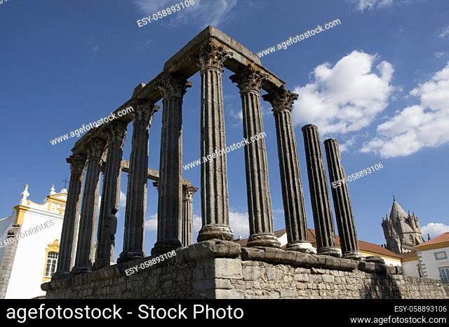 View of the beautiful Temple of Diana, located in Évora, Portugal