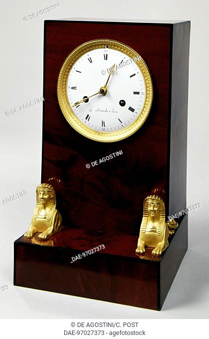 Empire-style clock with sphinxes, mahogany and gilt bronze, mechanism signed H Laresch. France, 19th century.  Private Collection