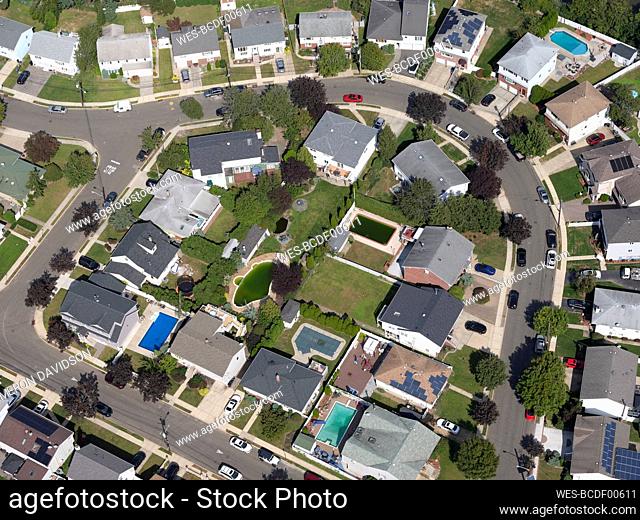 USA, New York, New York City, Aerial view of suburban houses in¶ÿWashington Heights