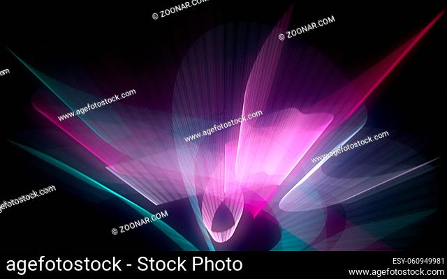 Energetic 3d render of glow with geometric curves and fluorescent wriggling rings. Virtual bright streams in a moving vortex of abstract futurism