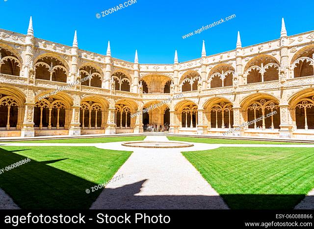 Mosterio dos Jeronimos Interior Courtyard in Lisbon Portugal During Tourist Season Summer August 2017