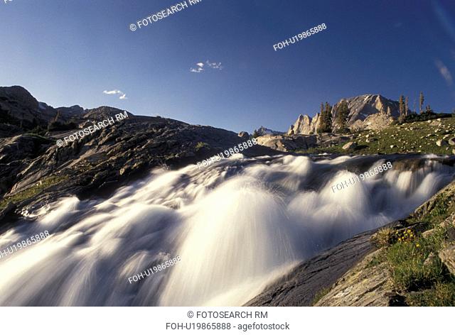 waterfall, river, Wind River Range, Bridger-Teton National Forest, WY, Wyoming, Waterfalls in the Wind River Range Mountains in the Bridger-Teton Nat'l Forest...
