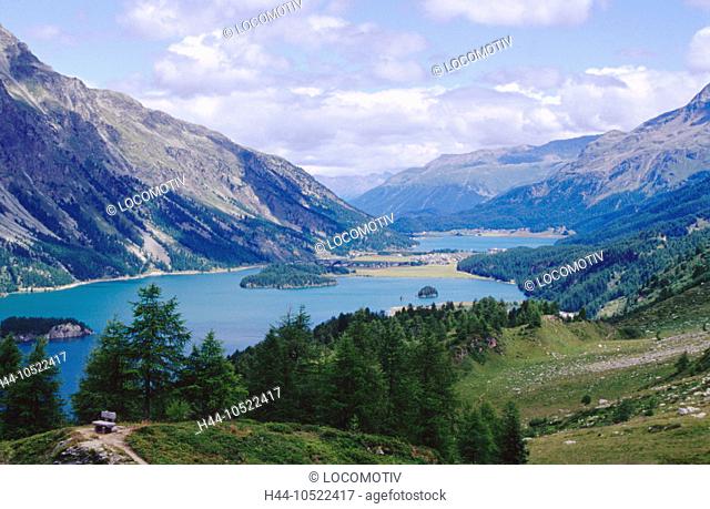 10522417, Engadine, Oberengadin, Switzerland, Europe, Graubünden, Grisons, scenery, lake Sils, lake, sea, overview