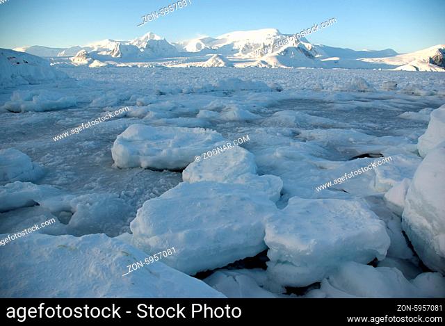 Pile of pack ice in the Strait off the Antarctic Peninsula