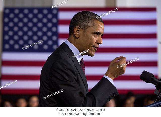 United States President Barack Obama delivers remarks on the ConnectED Initiative at Buck Lodge Middle School in Adelphi, Maryland, USA, 04 February 2014