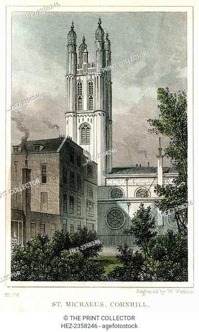 St Michael's Church, Cornhill, City of London, c1830. St Michael Cornhill is one of the City of London churches rebuilt by Sir Christopher Wren after the Great...