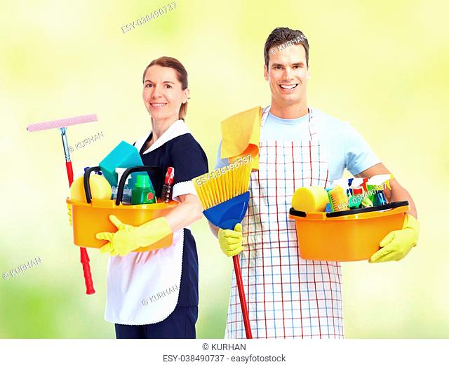 Domestic housekeeping service team. Home cleaning people