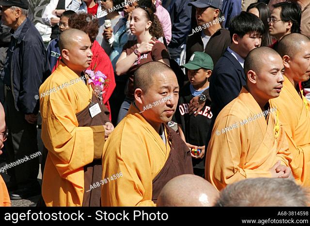 A Buddhist parade in Chinatown, Manhattan, New York. USA