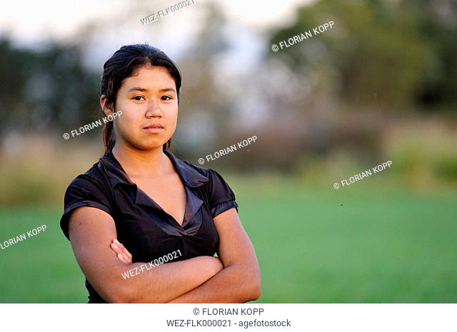 Paraguay, Caaguazu, Jaguary, Portrait of a Guarani teenage girl