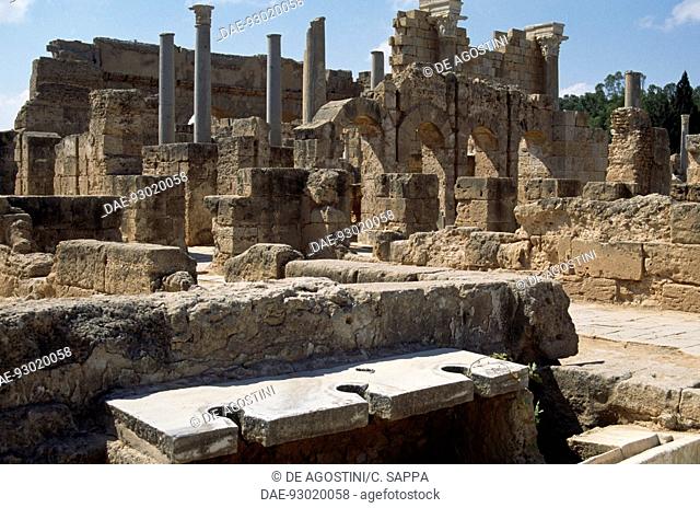 Ruins of the Hadrian Baths (2nd century AD), Roman city of Leptis Magna (Unesco World Heritage List, 1982), Tripoli, Libya. Roman civilisation