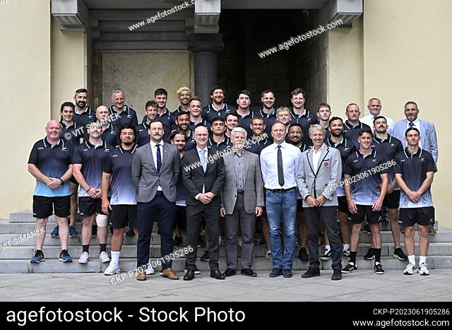 President Petr Pavel (front centre) receives delegation of New Zealand's rugby players on 30th anniversary of establishment of diplomatic contacts between the...