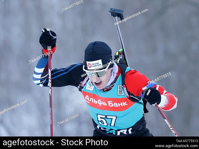 RUSSIA, UFA - DECEMBER 15, 2023: Russia's Eduard Latypov competes in the men's sprint in Stage 2 of the 2023/2024 Commonwealth Biathlon Cup at Biatlon sports...