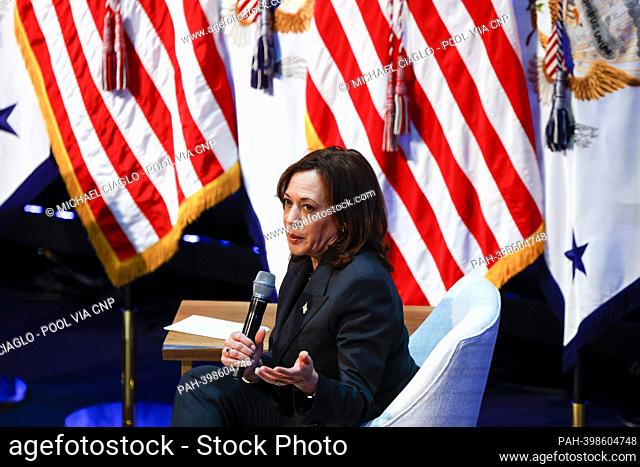 United States Vice President Kamala Harris speaks at the Arvada Center for Performing Arts in Denver, Colorado, US, on Monday, March 6, 2023