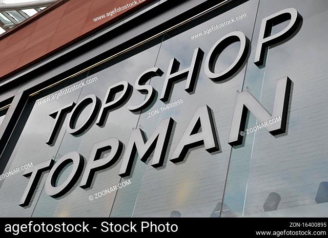 Leeds, West Yorkshire, United Kingdom - 3 September 2020: sign on the topshop and topman building building in Briggate in the centre of Leeds
