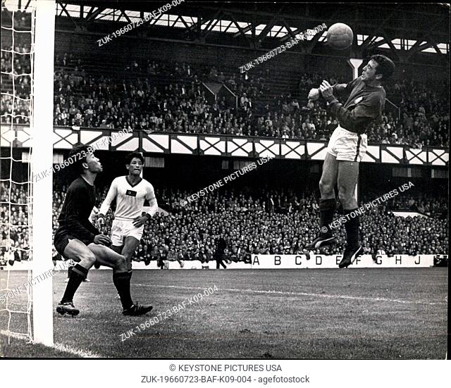 Jul. 23, 1966 - World Cup Football: Portugal V North Korea at Sunderland. Photo Shows Augusto heads his teams 5th and final goal in the match against North...