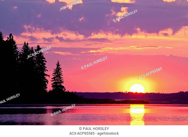 Astotin Lake at sunset Elk Island National Park, Alberta, Canada