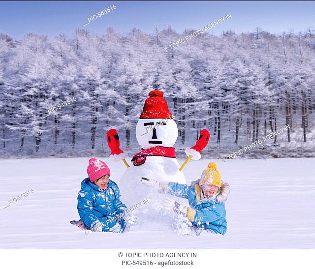 Boys And Snowman, Daegwallyeong, Gangwon, Korea